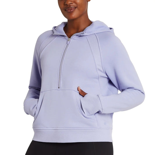Danskin Women's Half Zip Hoodie Pullover Active Sweater Shirt Activewear Sweatshirt Thumbhole Long Sleeve Top Purple