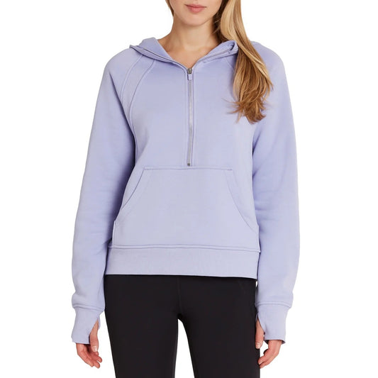 Danskin Women's Half Zip Hoodie Pullover Active Sweater Shirt Activewear Sweatshirt Thumbhole Long Sleeve Top Purple