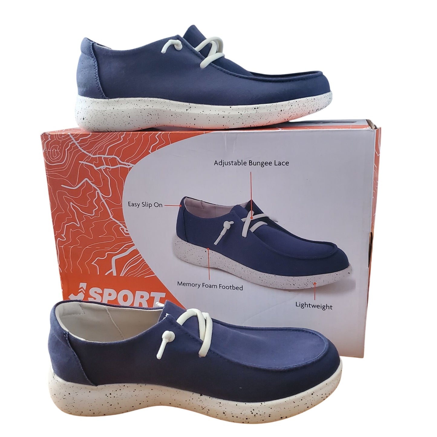 Jsport Wenden Women Casual Slip on Boat Shoes Nautical Sneaker Navy Blue