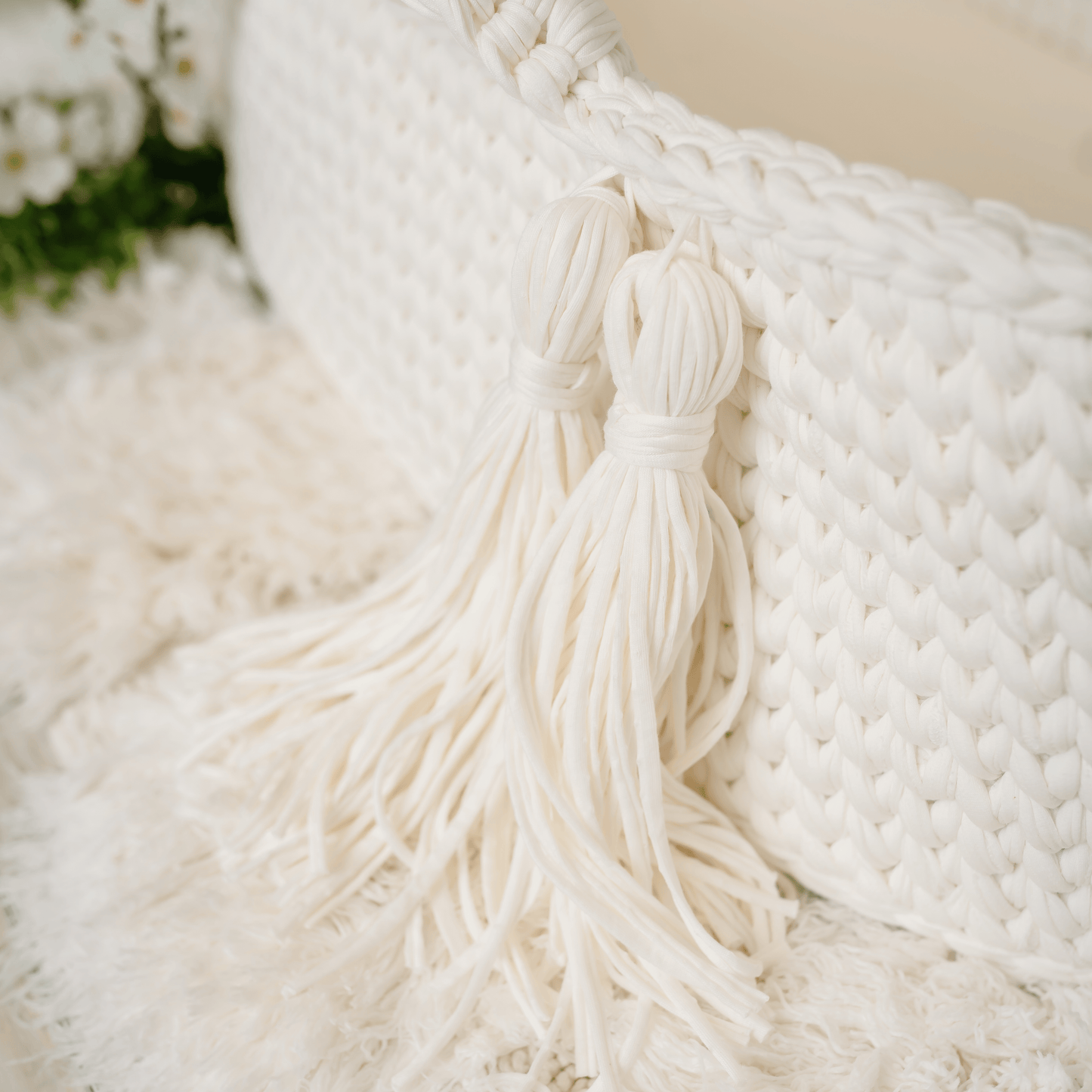 Finn + Emma Carry Cot Moses Baby Carrier Basket Handmade Organic Cotton Crochet Knit Bassinet
