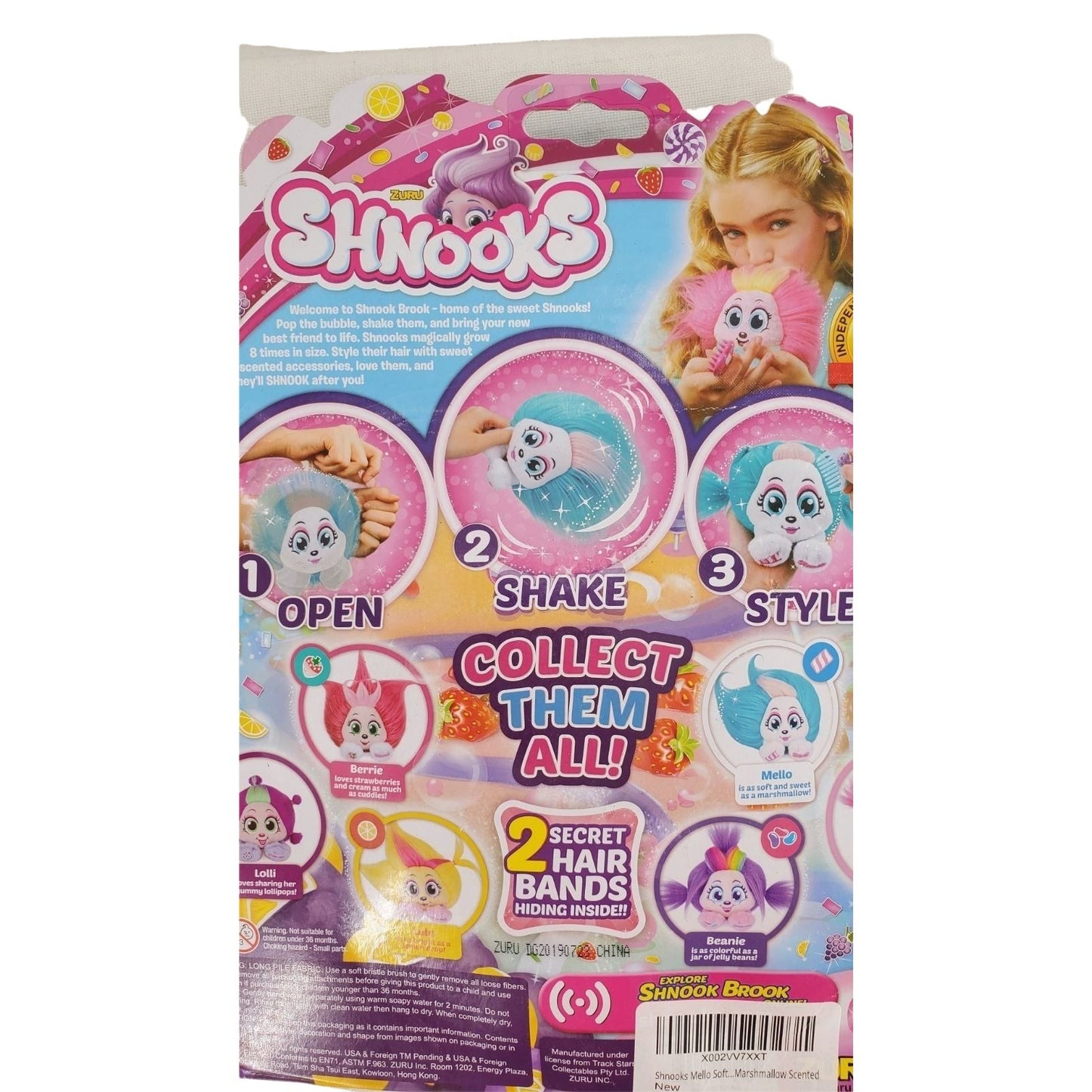 Shnooks Stuffed Mello Soft Plush Toy Marshmallow Scented Fluffy Hair Dead Stock