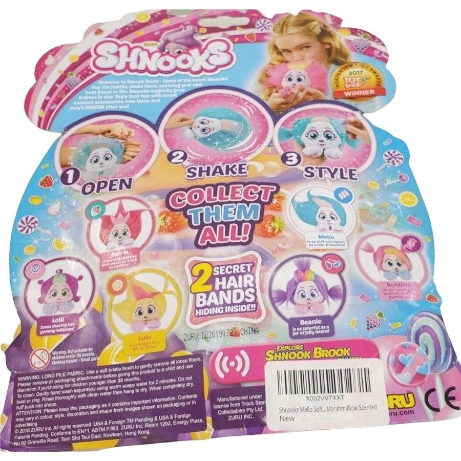 Shnooks Stuffed Mello Soft Plush Toy Marshmallow Scented Fluffy Hair Dead Stock