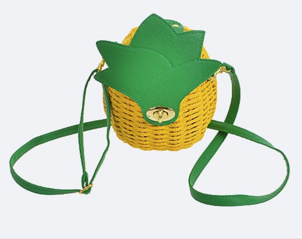 Pineapple Purse Woven Basket Convertible Clutch Crossbody Fruit Novelty Bag Vegan Fun Eclectic