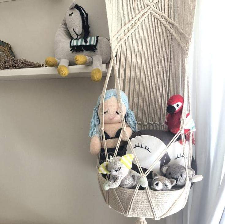 Finn + Emma Fringe Macrame Baby Swing and Hanging Toy Basket Handmade 2-piece Set