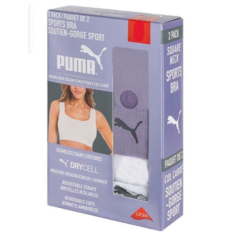 PUMA 2 Pack Seamless Athletic Sports Bra Set Adjustable Cross Back Activewear