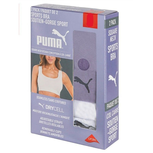 PUMA 2 Pack Seamless Athletic Sports Bra Set Adjustable Cross Back Activewear