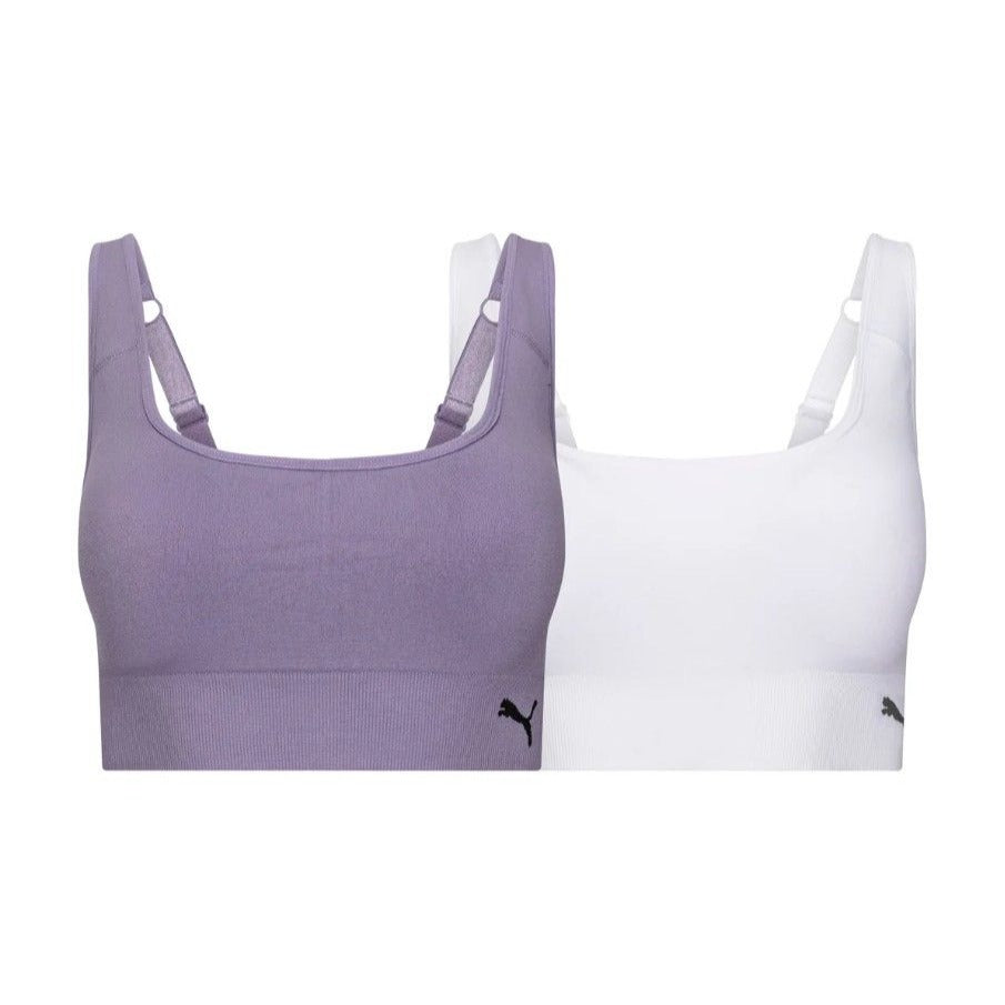 PUMA 2 Pack Seamless Athletic Sports Bra Set Adjustable Cross Back Activewear