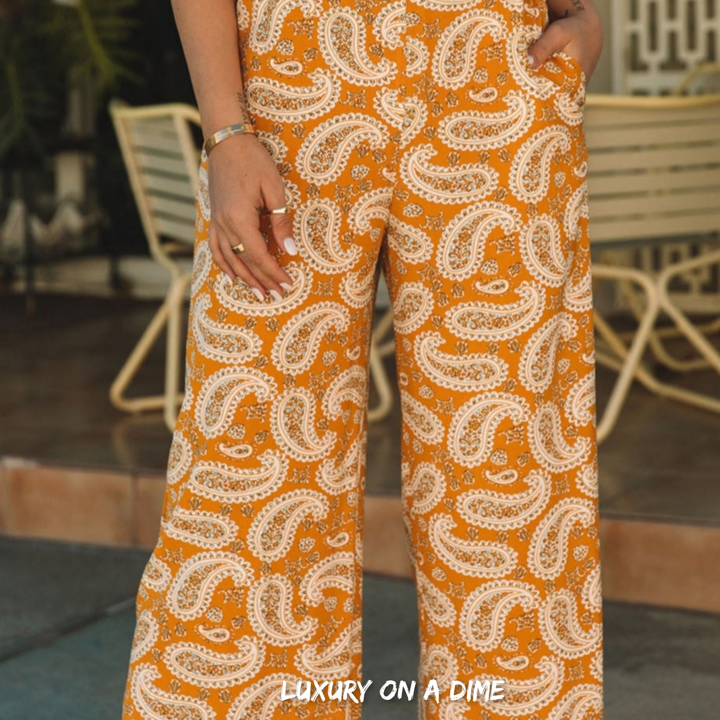 Retro Paisley Print V-Neck Sleeveless Pant Jumpsuit