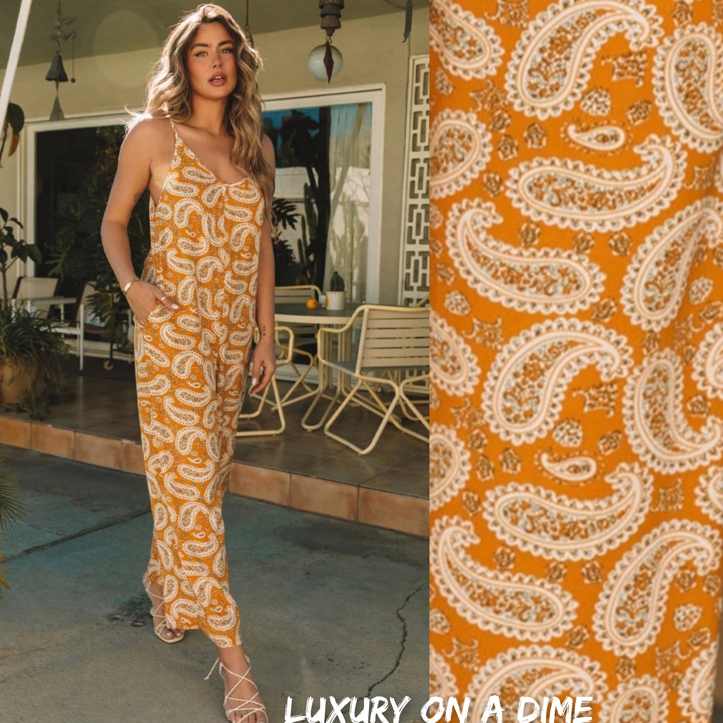 Retro Paisley Print V-Neck Sleeveless Pant Jumpsuit