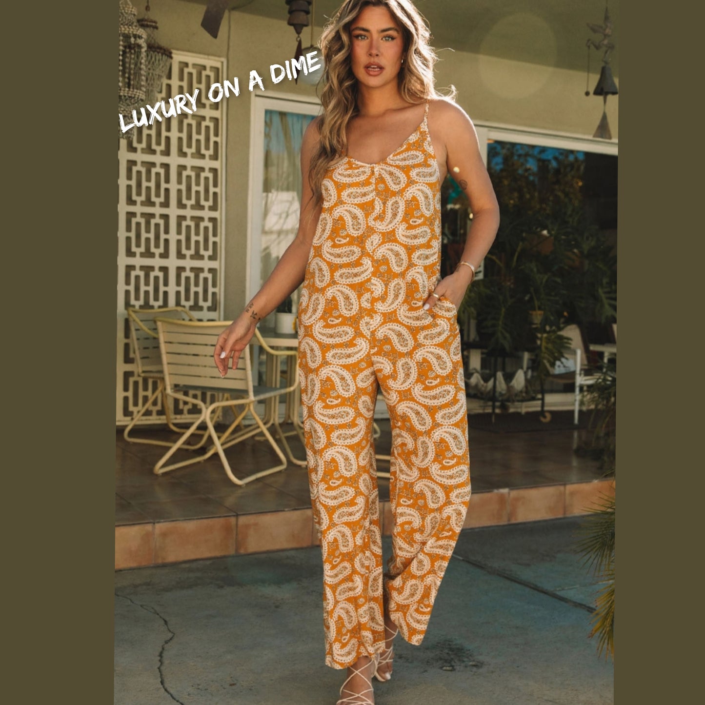 Retro Paisley Print V-Neck Sleeveless Pant Jumpsuit
