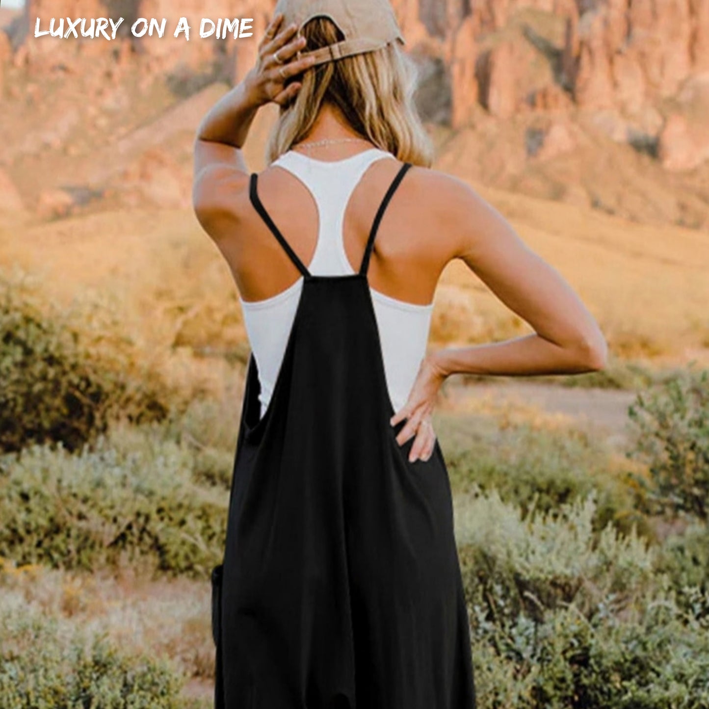 Oversized Hippie V-Neck Sleeveless Pant Pocket Jumpsuit
