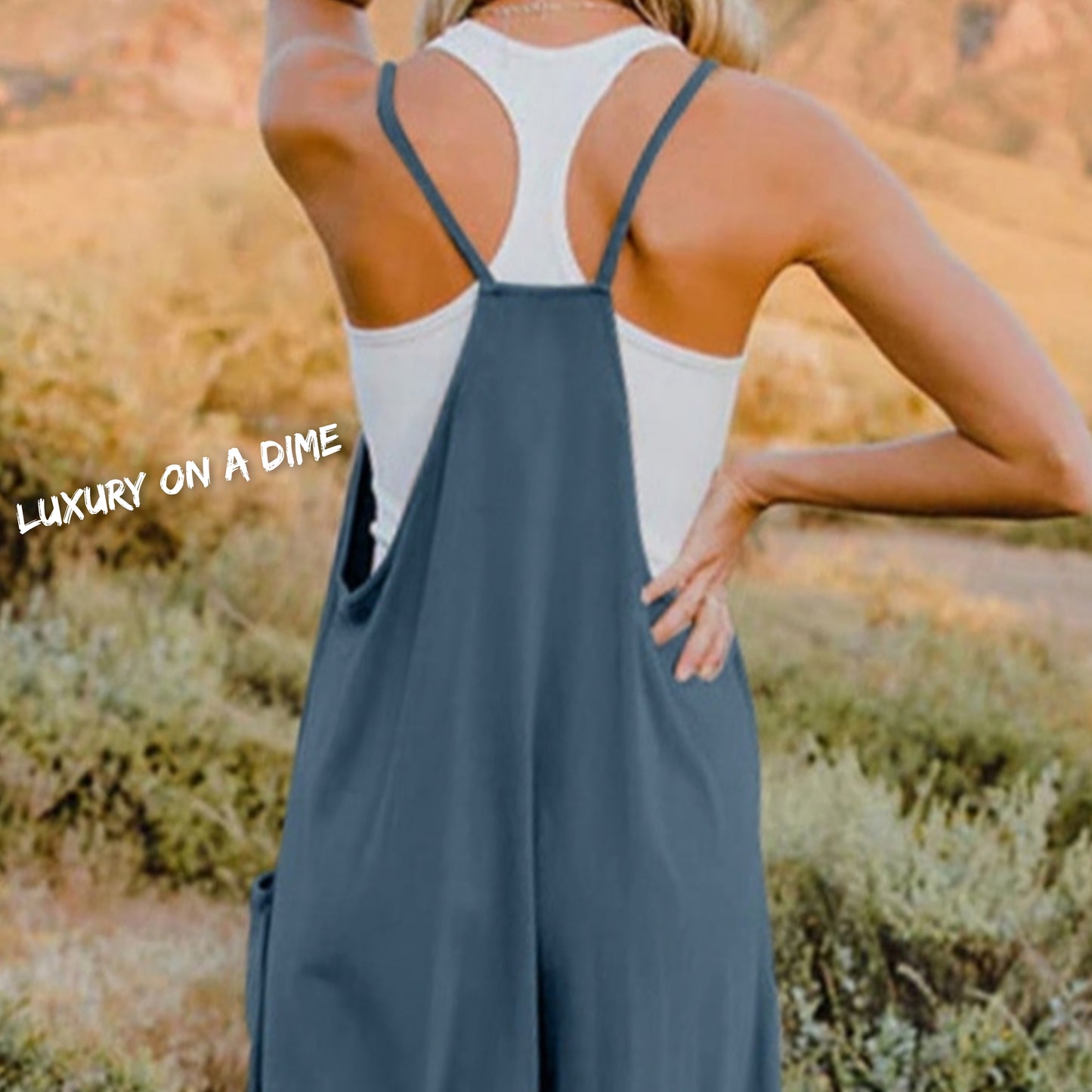 Oversized Hippie V-Neck Sleeveless Pant Pocket Jumpsuit