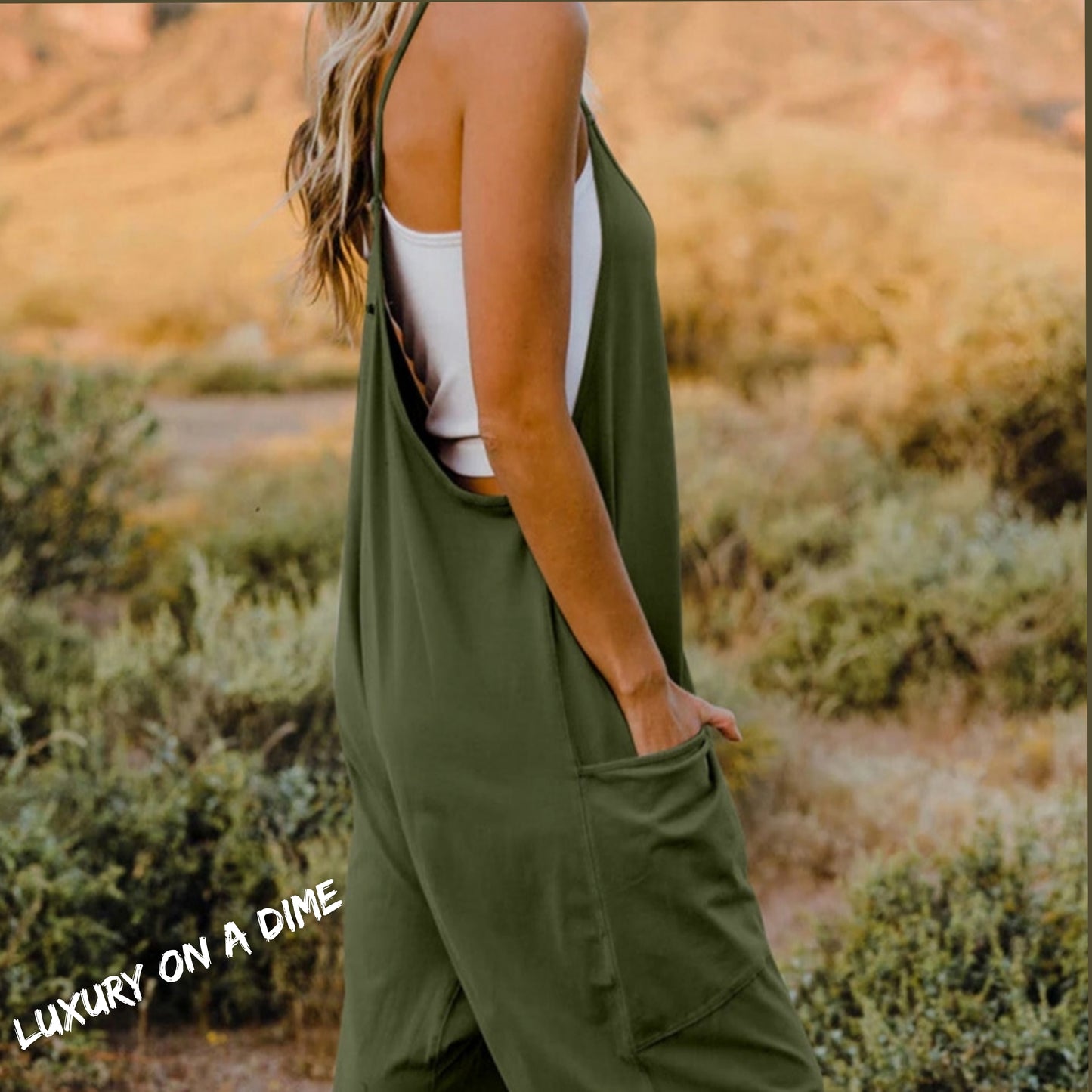 Oversized Hippie V-Neck Sleeveless Pant Pocket Jumpsuit