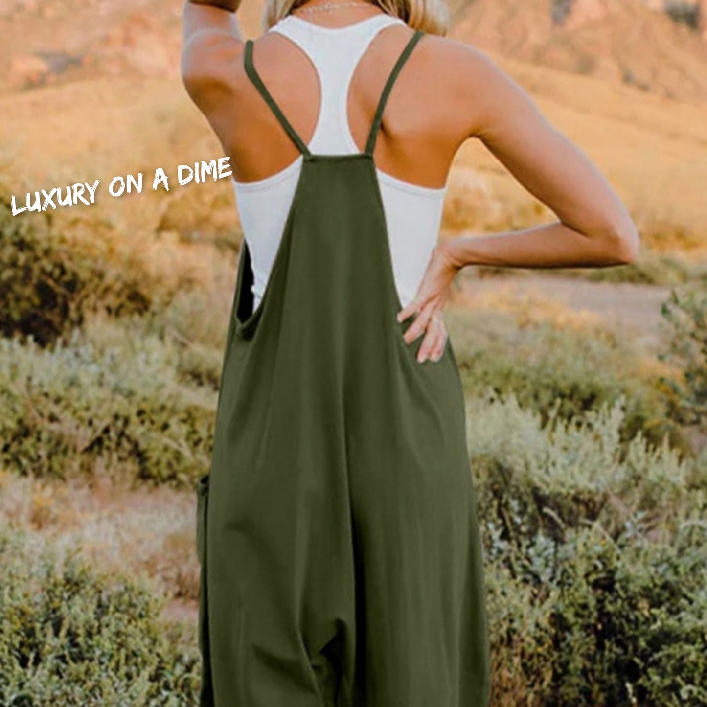Oversized Hippie V-Neck Sleeveless Pant Pocket Jumpsuit