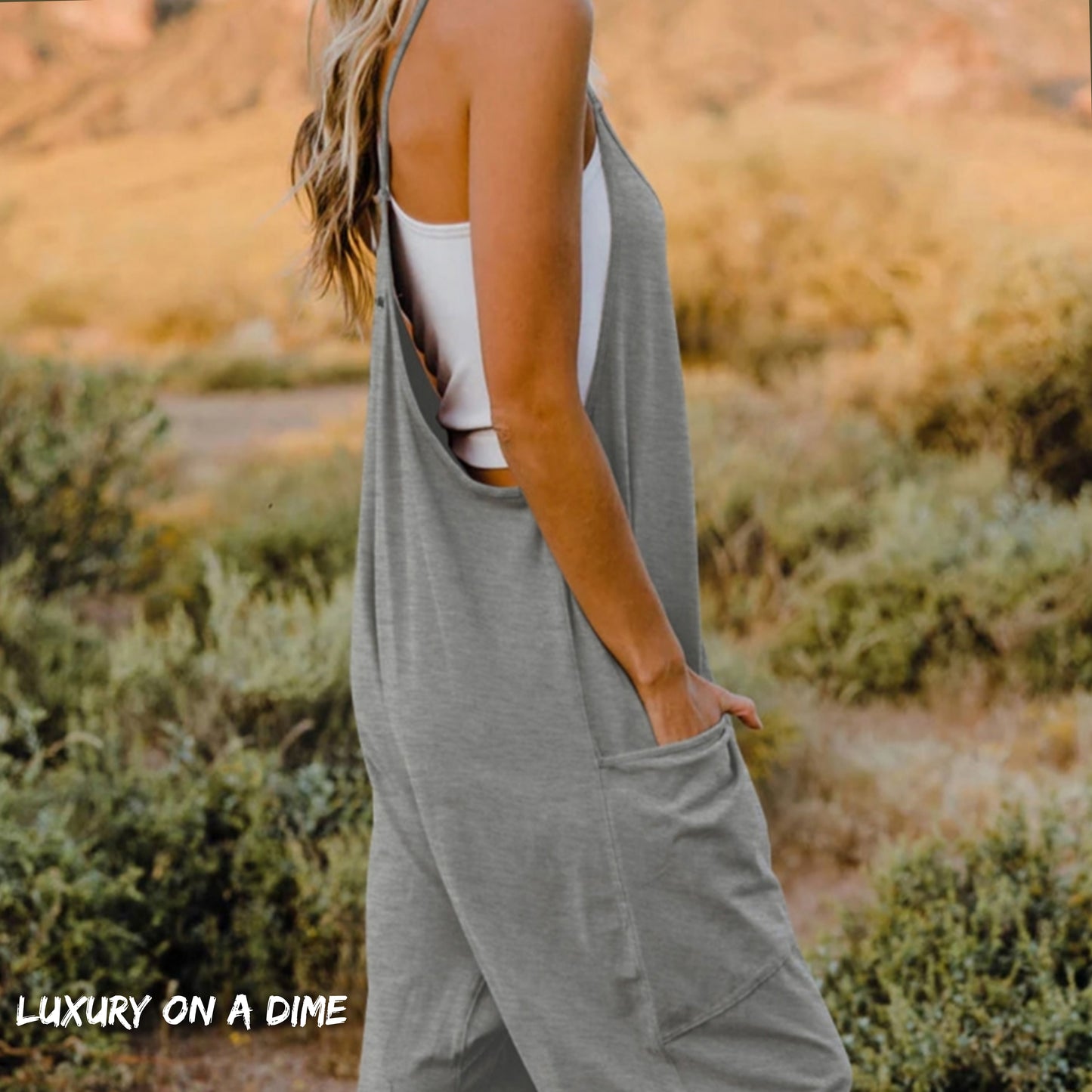 Oversized Hippie V-Neck Sleeveless Pant Pocket Jumpsuit