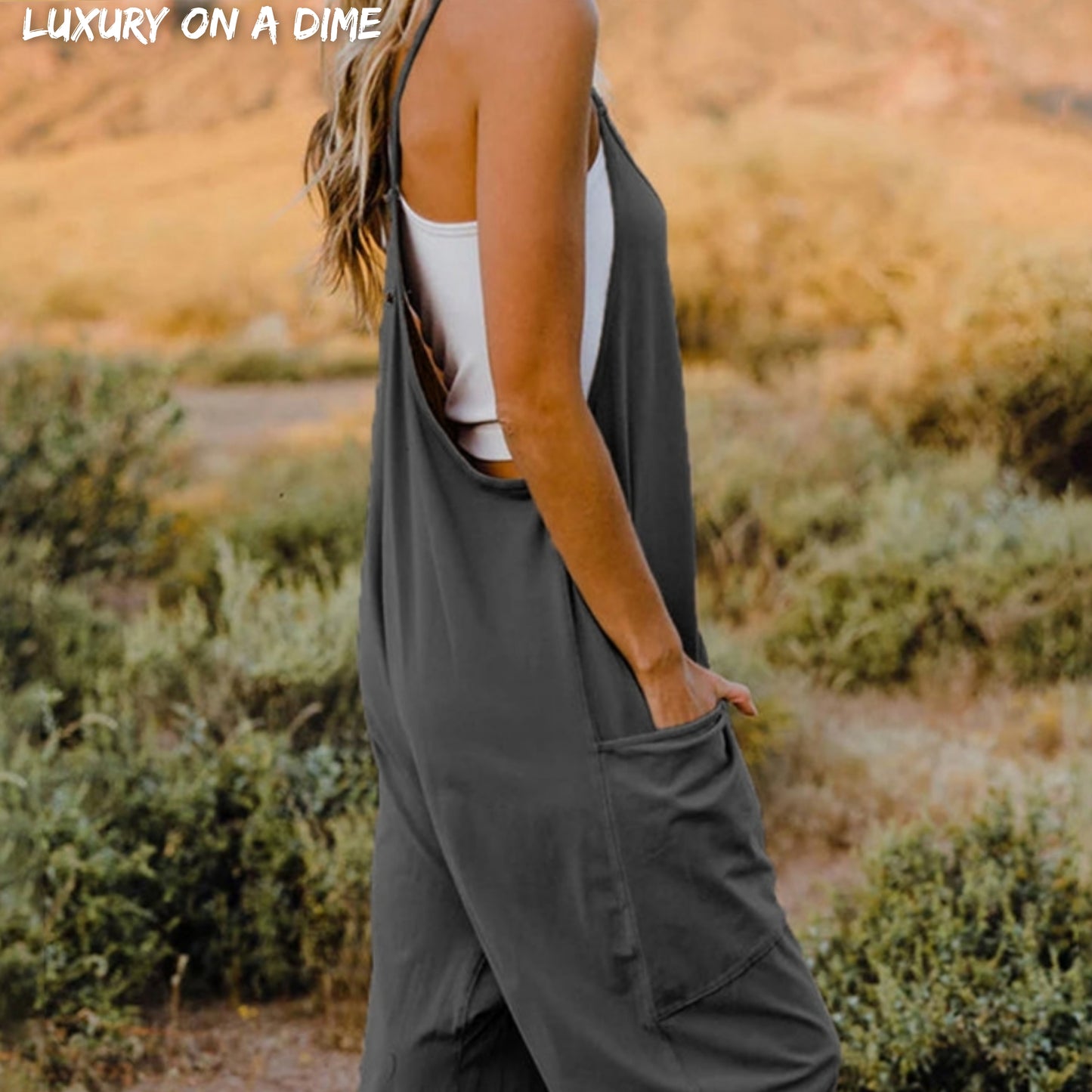 Oversized Hippie V-Neck Sleeveless Pant Pocket Jumpsuit