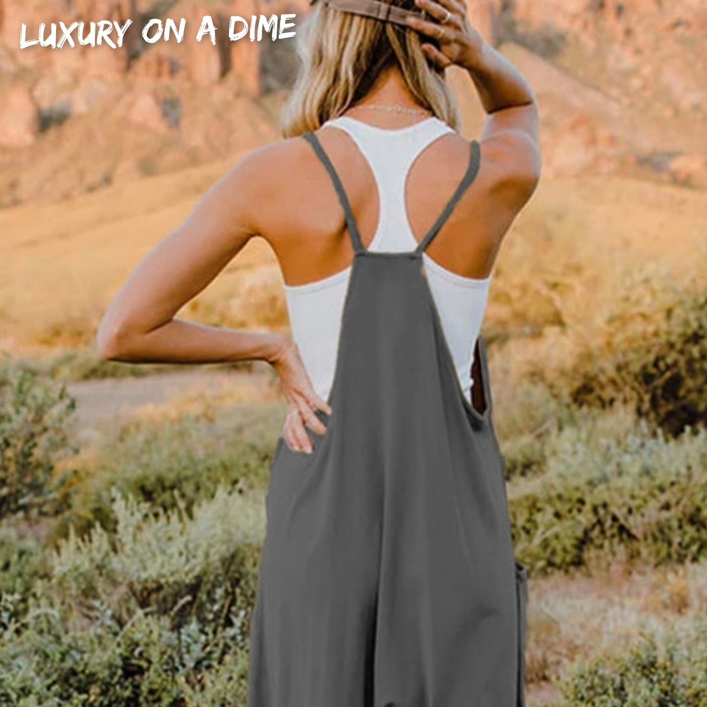 Oversized Hippie V-Neck Sleeveless Pant Pocket Jumpsuit