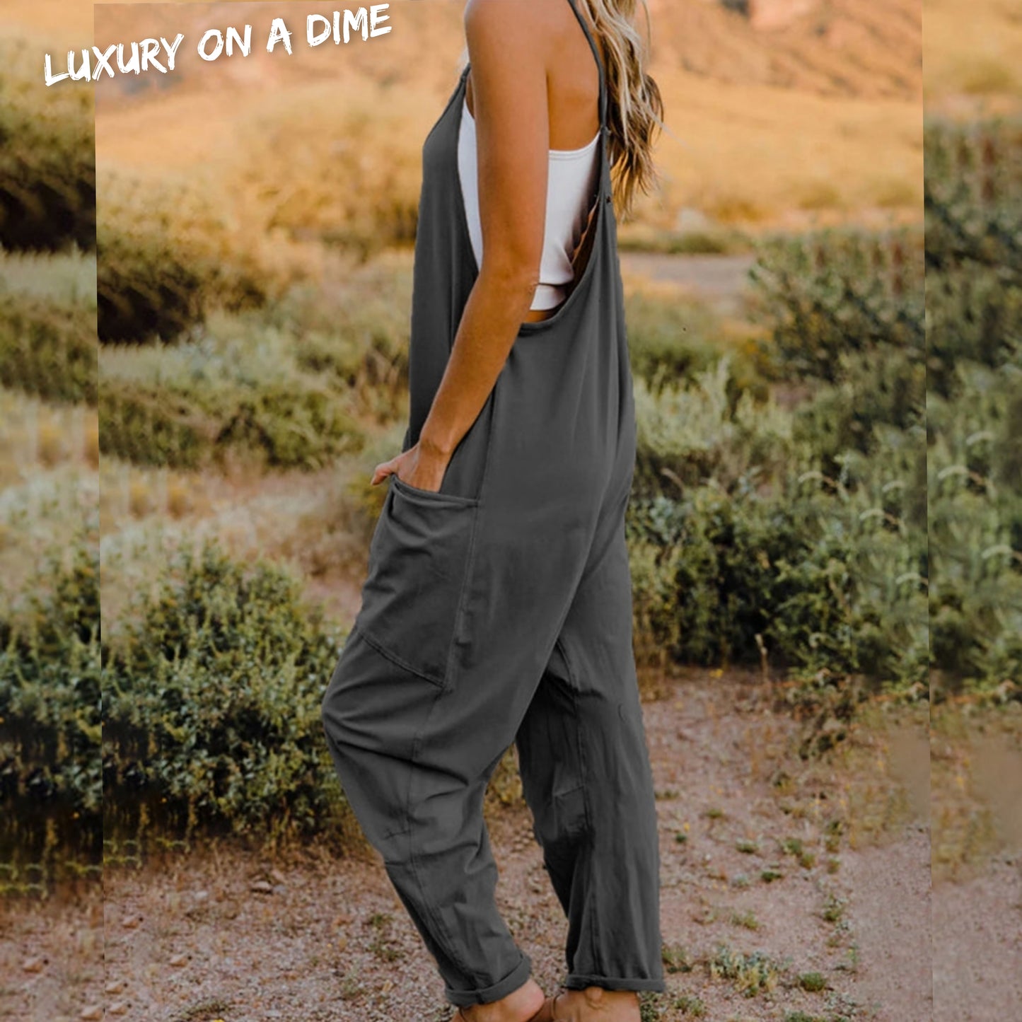 Oversized Hippie V-Neck Sleeveless Pant Pocket Jumpsuit