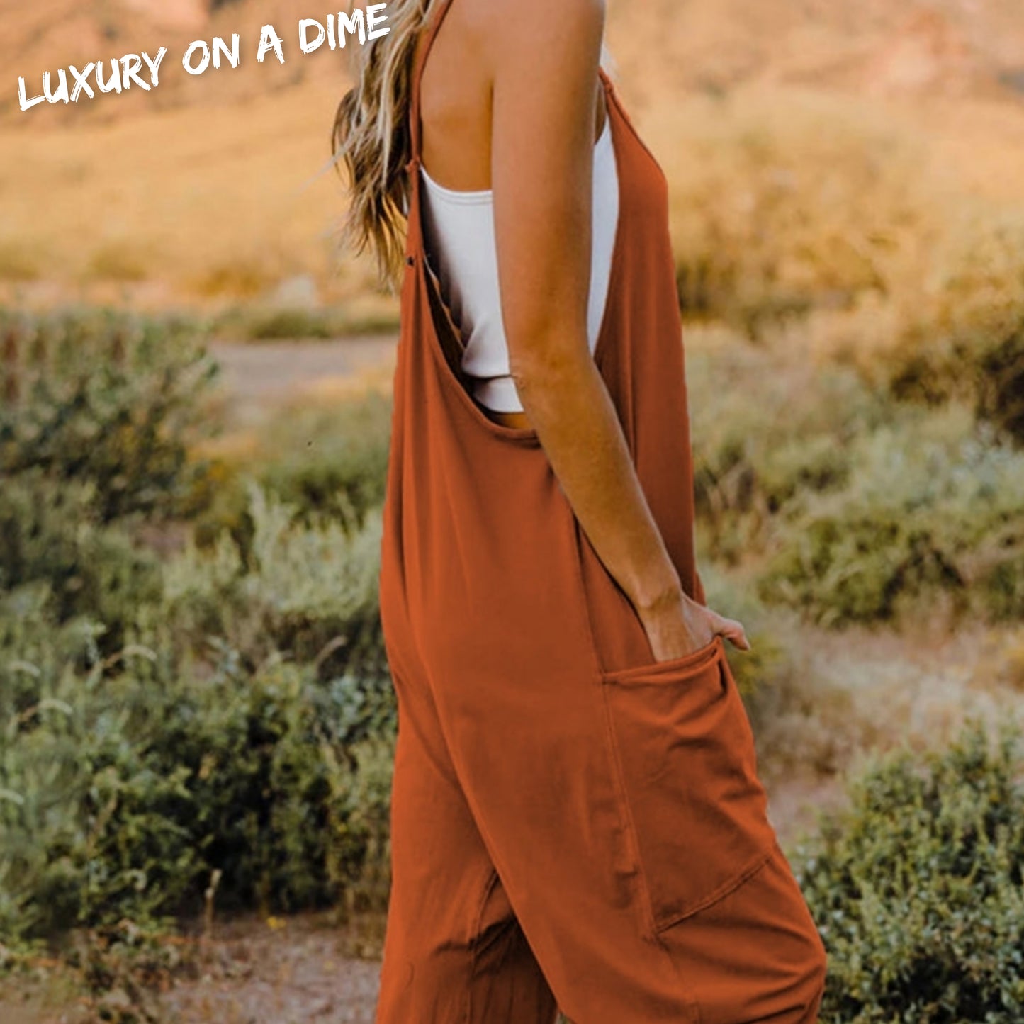 Oversized Hippie V-Neck Sleeveless Pant Pocket Jumpsuit