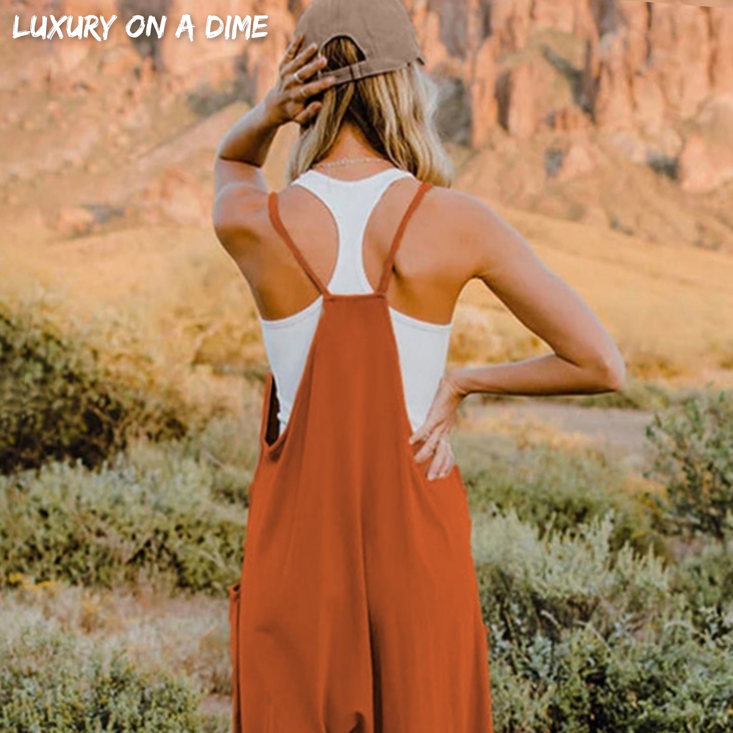 Oversized Hippie V-Neck Sleeveless Pant Pocket Jumpsuit