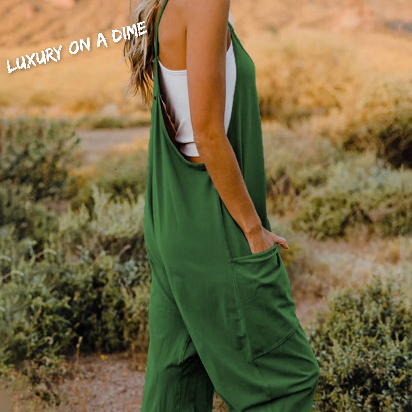Oversized Hippie V-Neck Sleeveless Pant Pocket Jumpsuit