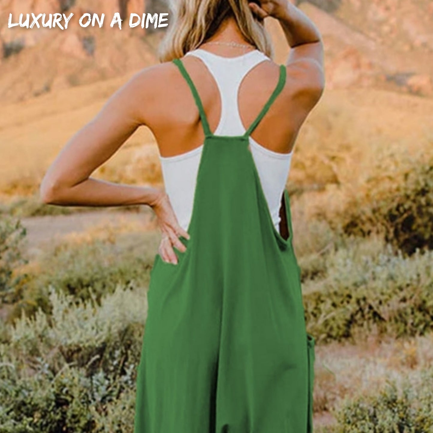 Oversized Hippie V-Neck Sleeveless Pant Pocket Jumpsuit
