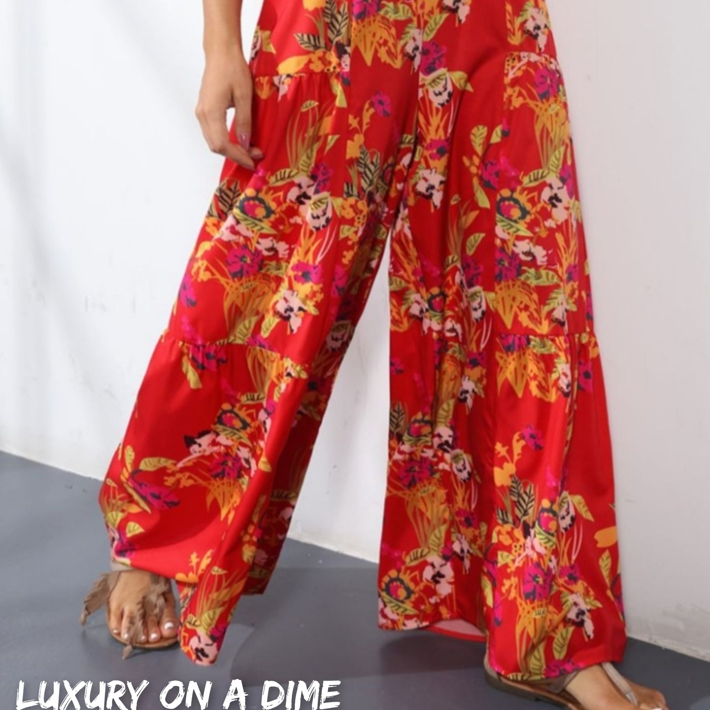 Floral Smock Side Jumpsuit Tiered Oversized Wide Leg One-piece Pant Outfit