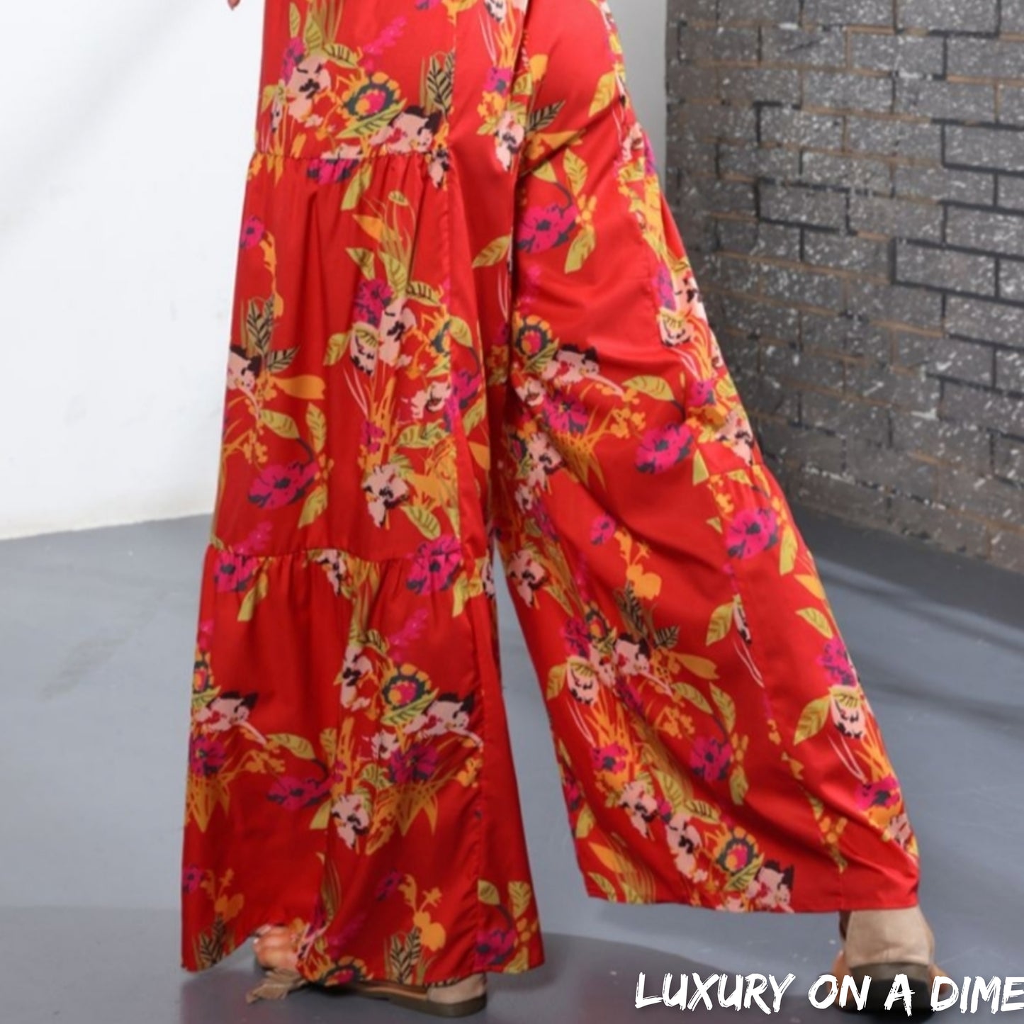 Floral Smock Side Jumpsuit Tiered Oversized Wide Leg One-piece Pant Outfit