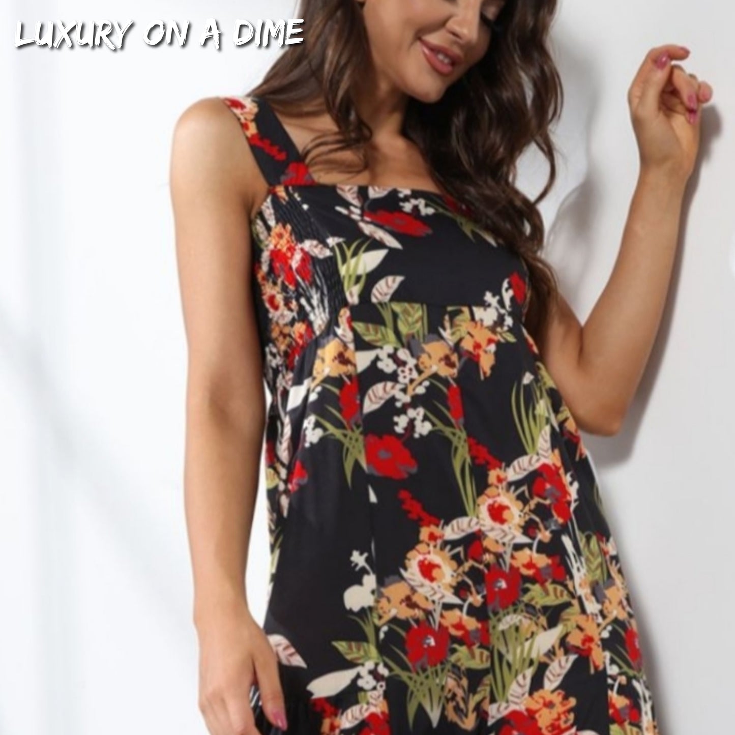 Floral Smock Side Jumpsuit Tiered Oversized Wide Leg One-piece Pant Outfit