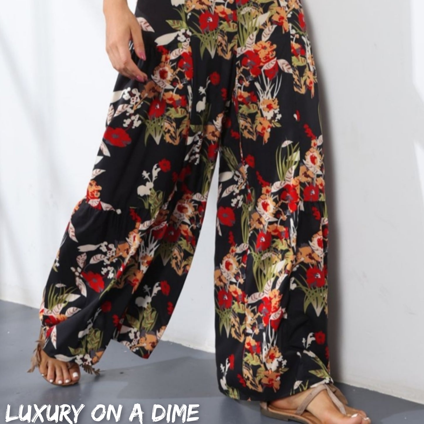 Floral Smock Side Jumpsuit Tiered Oversized Wide Leg One-piece Pant Outfit