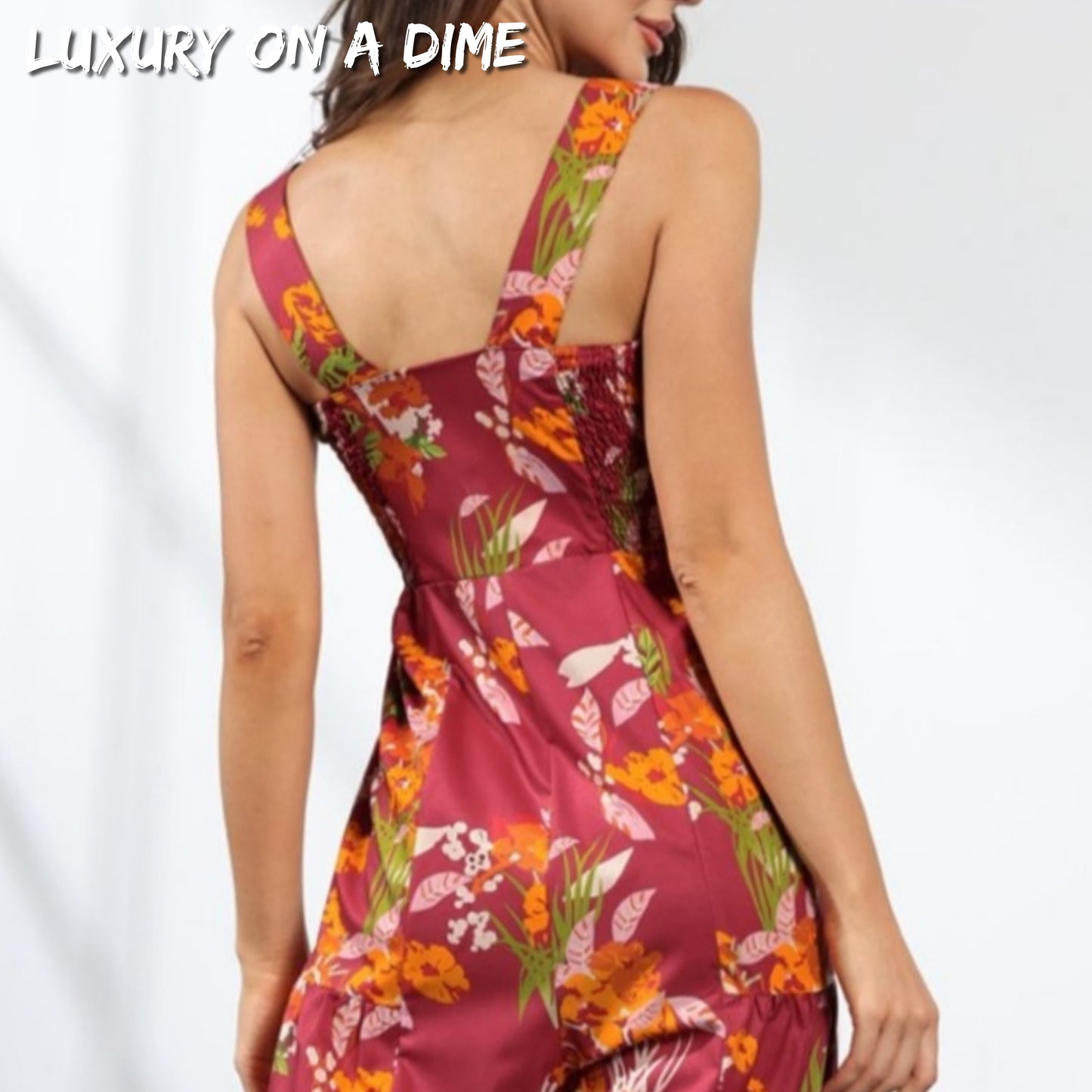 Floral Smock Side Jumpsuit Tiered Oversized Wide Leg One-piece Pant Outfit
