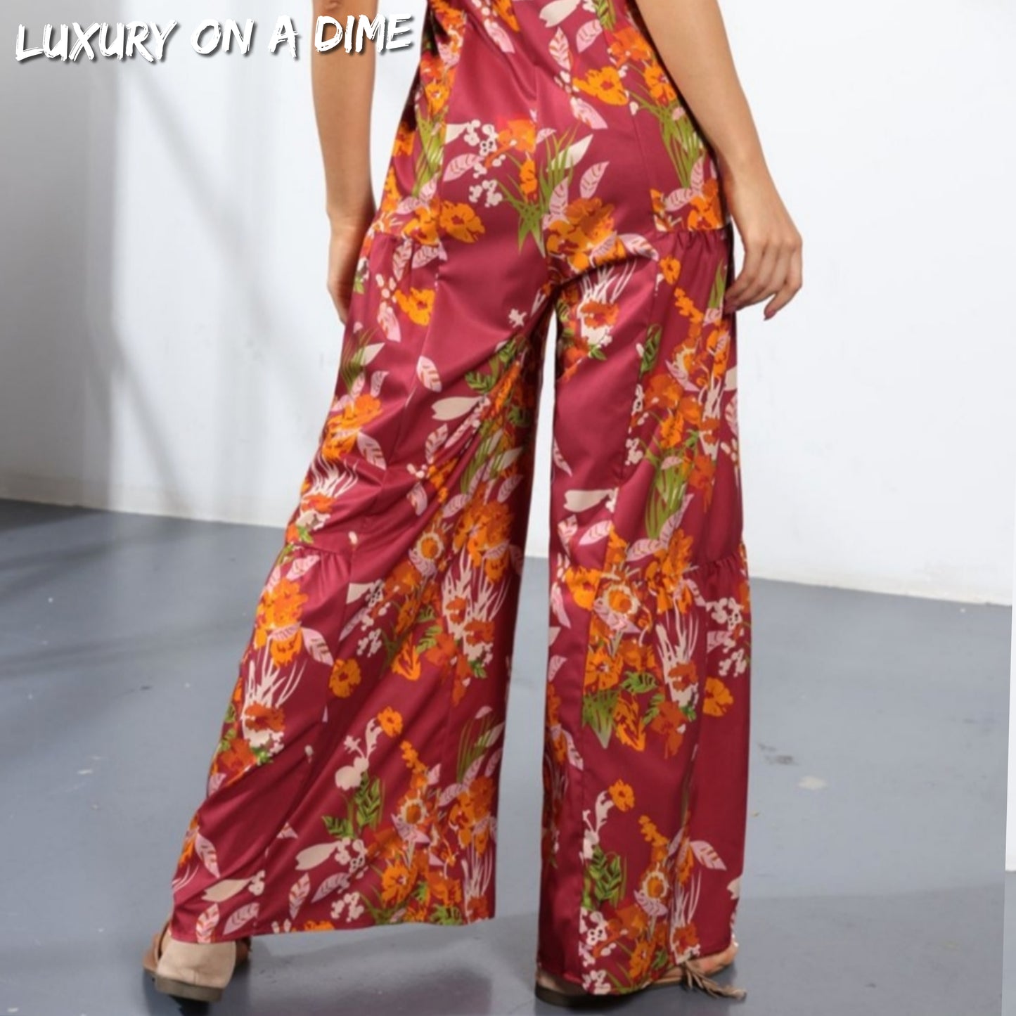 Floral Smock Side Jumpsuit Tiered Oversized Wide Leg One-piece Pant Outfit