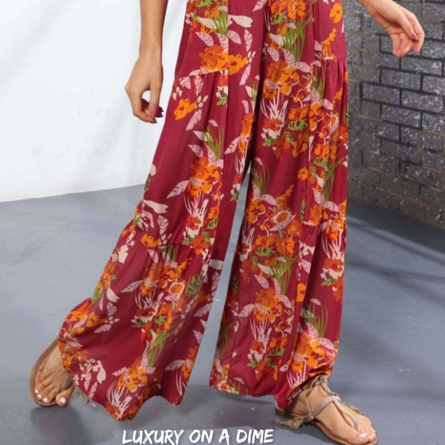 Floral Smock Side Jumpsuit Tiered Oversized Wide Leg One-piece Pant Outfit