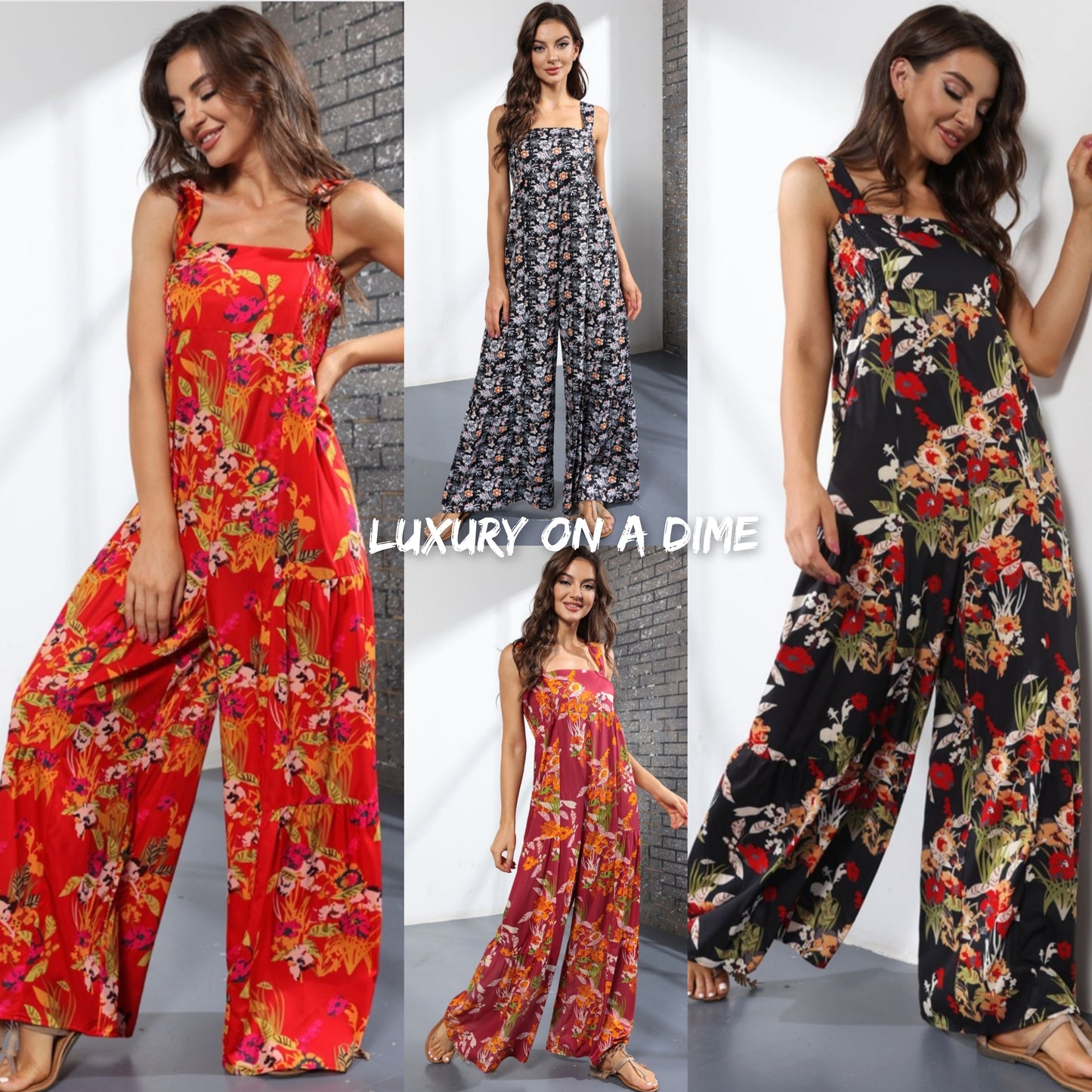 Floral Smock Side Jumpsuit Tiered Oversized Wide Leg One-piece Pant Outfit