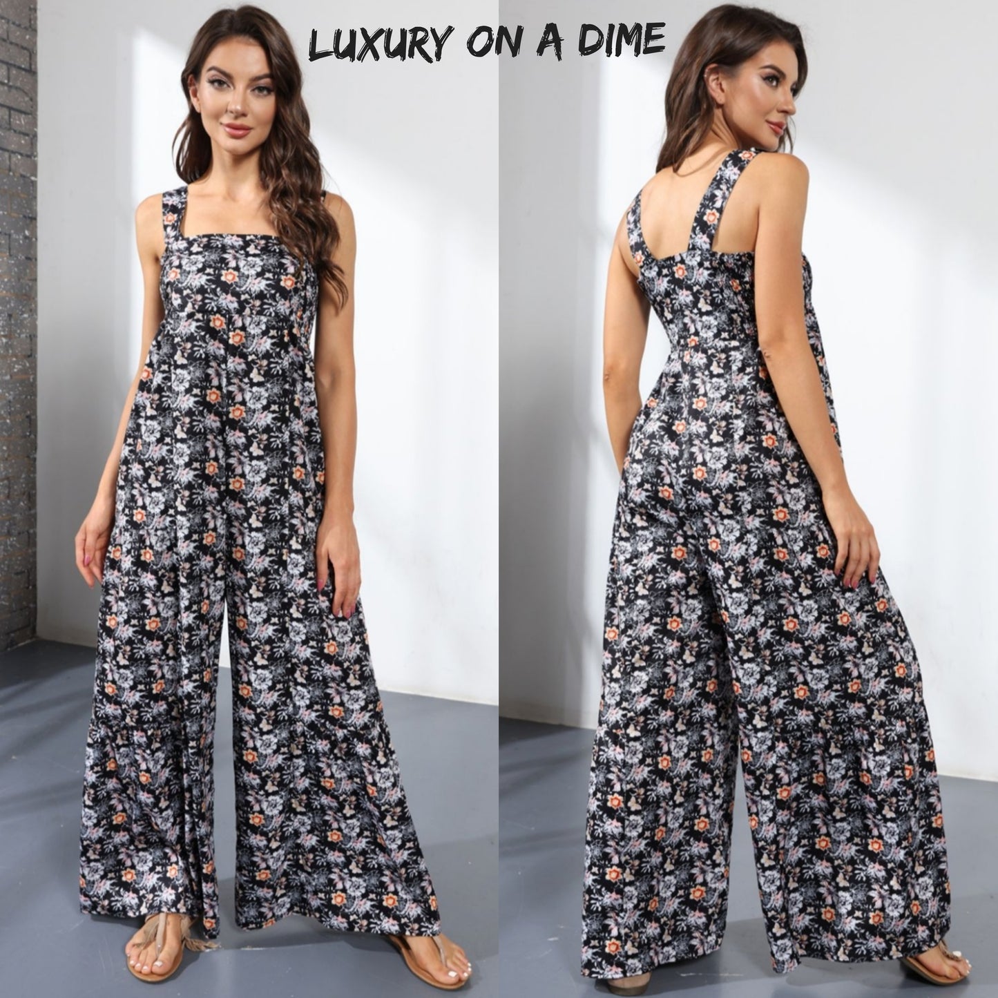 Floral Smock Side Jumpsuit Tiered Oversized Wide Leg One-piece Pant Outfit