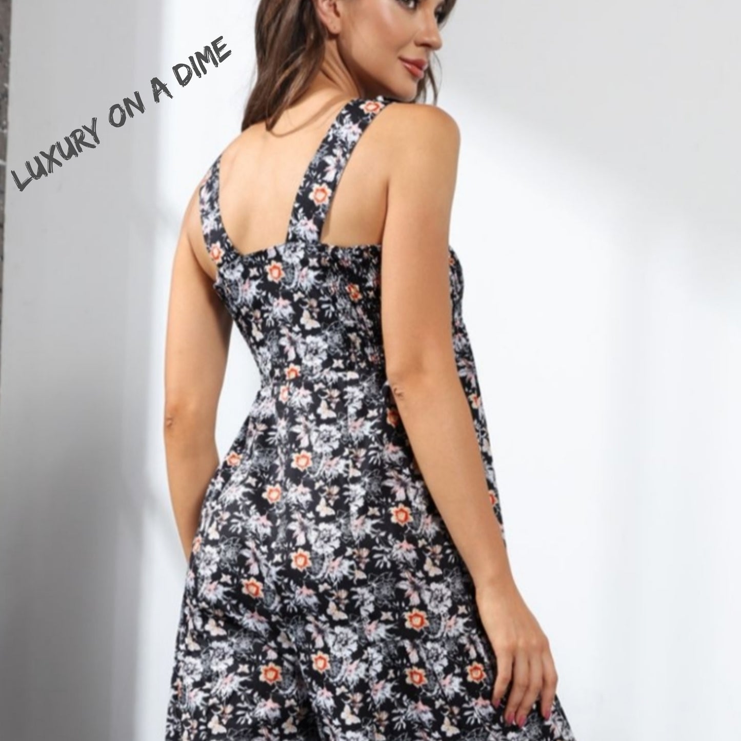 Floral Smock Side Jumpsuit Tiered Oversized Wide Leg One-piece Pant Outfit