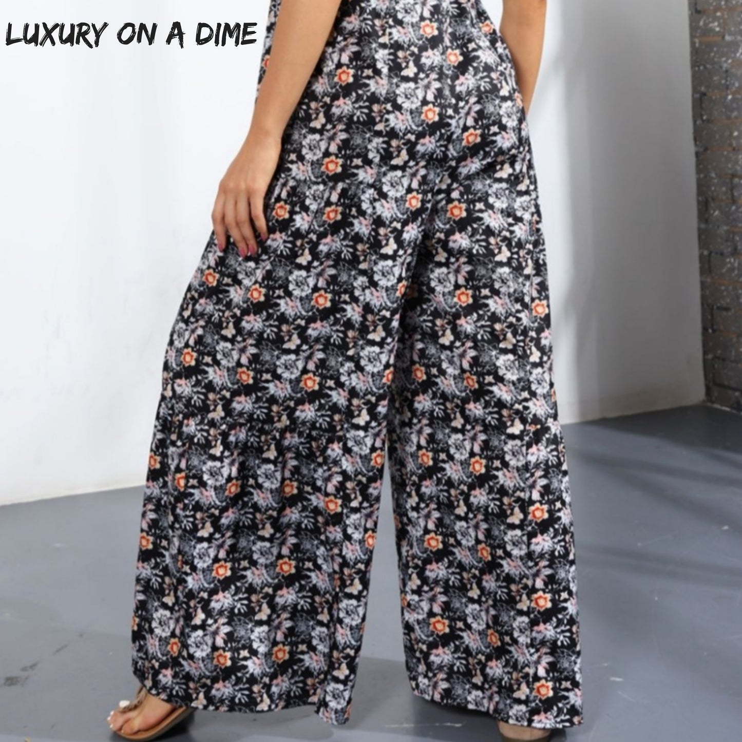 Floral Smock Side Jumpsuit Tiered Oversized Wide Leg One-piece Pant Outfit