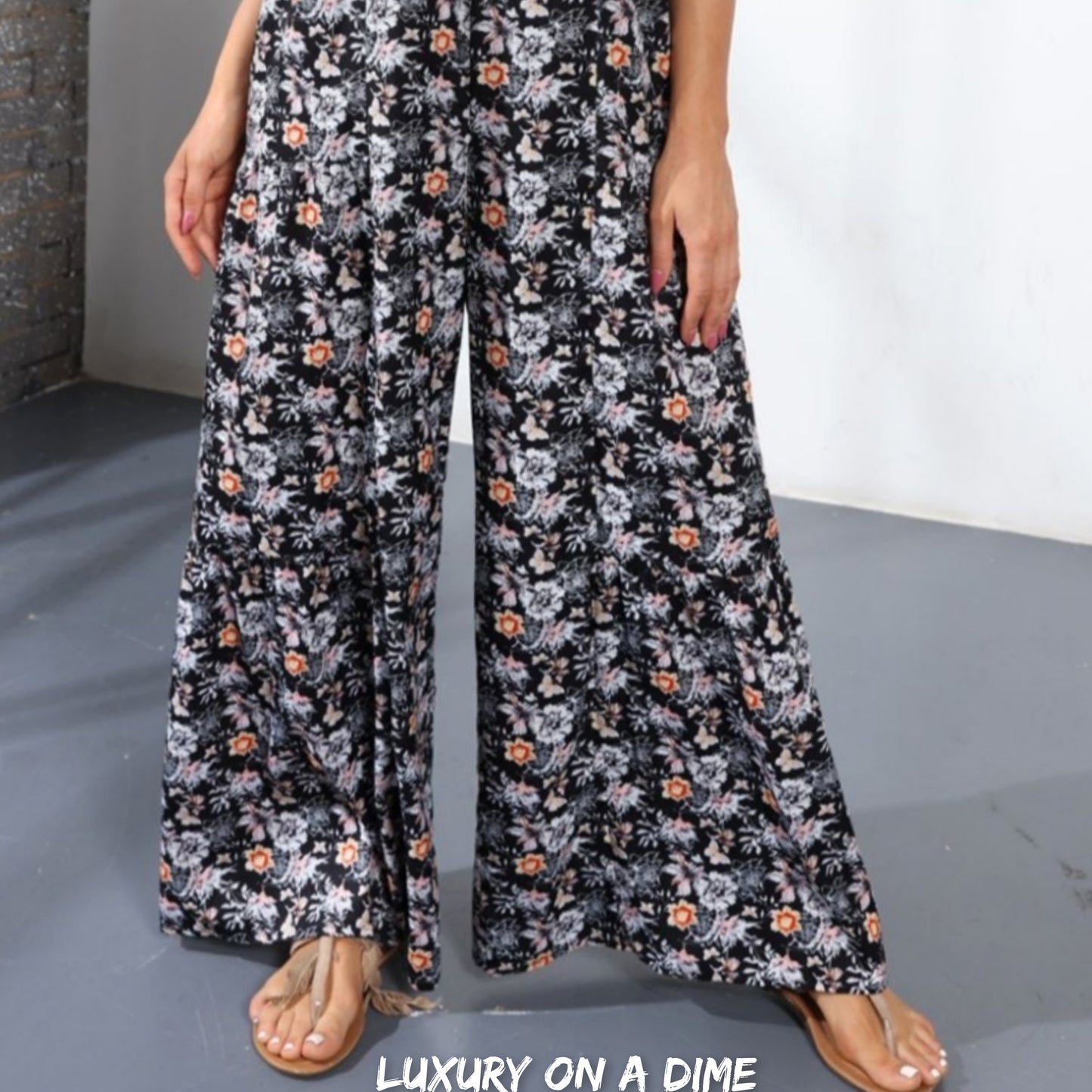 Floral Smock Side Jumpsuit Tiered Oversized Wide Leg One-piece Pant Outfit