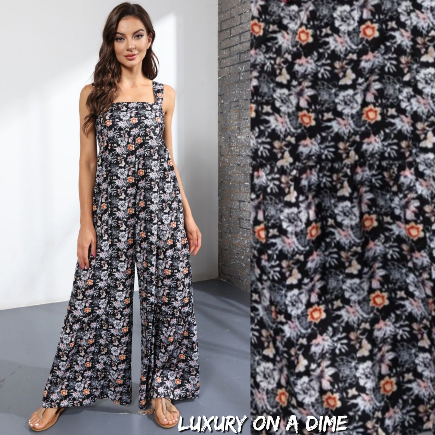 Floral Smock Side Jumpsuit Tiered Oversized Wide Leg One-piece Pant Outfit