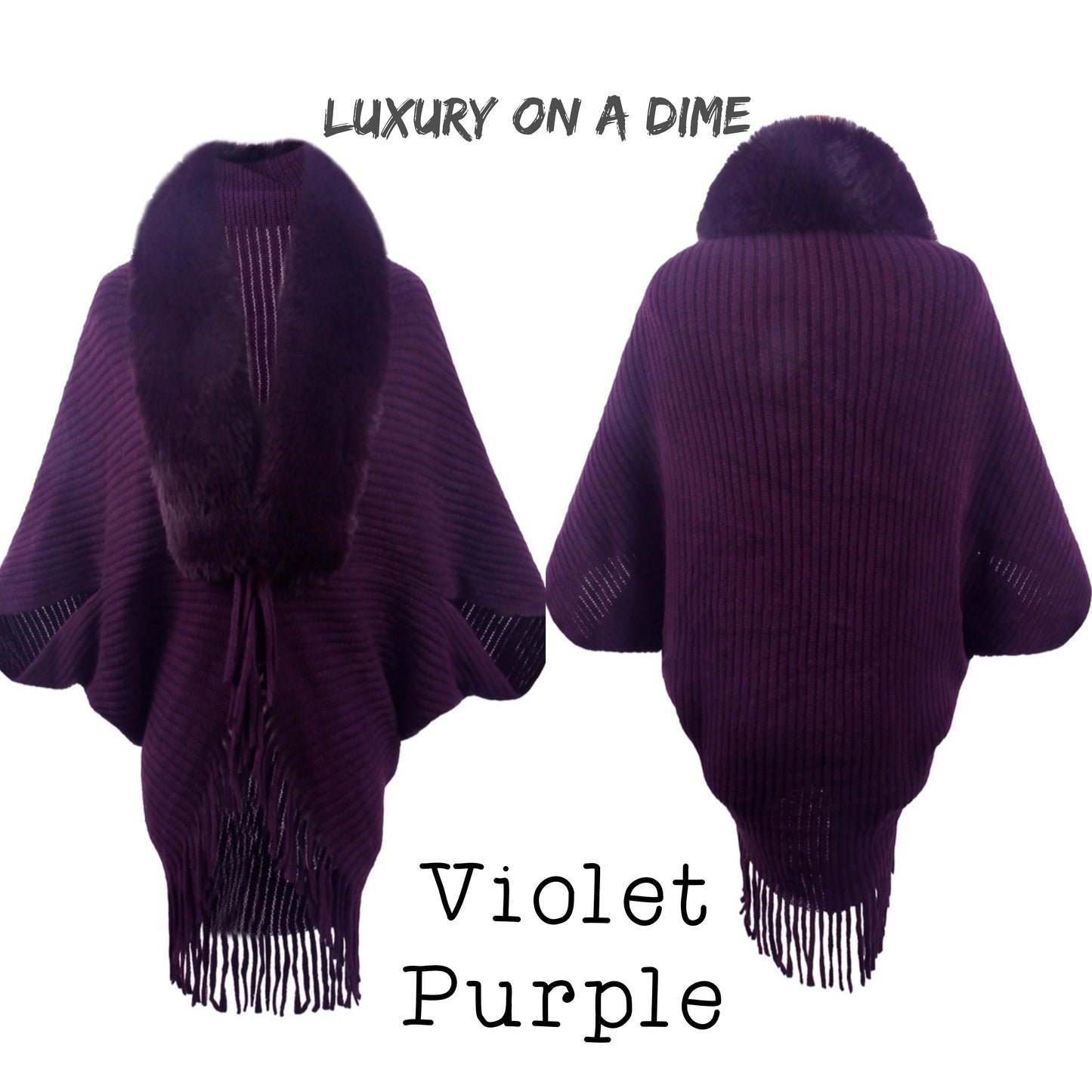 Plush Faux Fur Fringe Hem Oversized Open Front Knit Cardigan Poncho Jacket