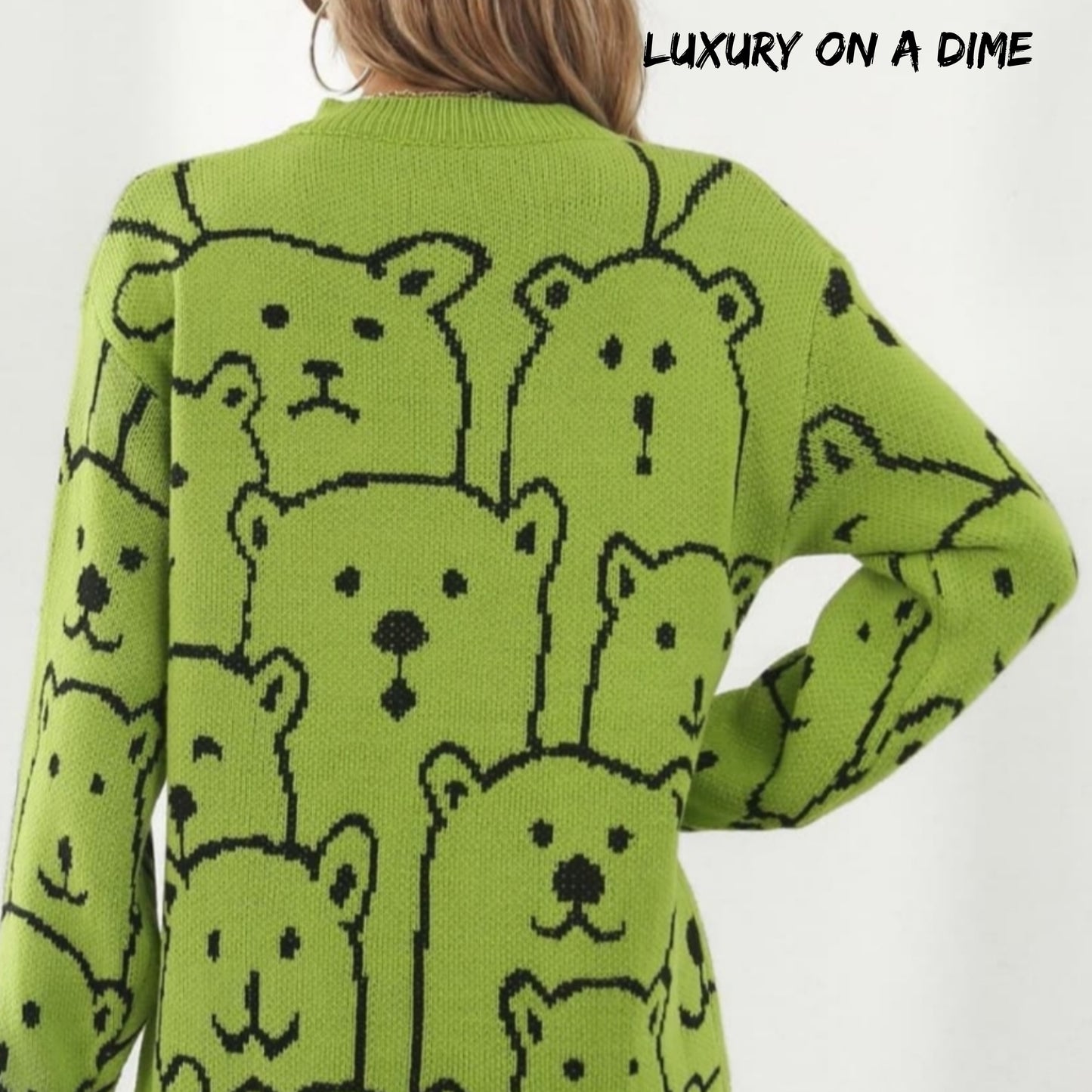 Polar Bear Round Neck Cozy Knit Long Sleeve Mini Sweater Dress