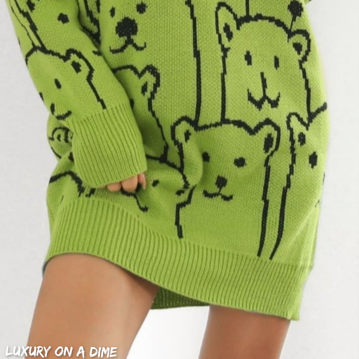 Polar Bear Round Neck Cozy Knit Long Sleeve Mini Sweater Dress