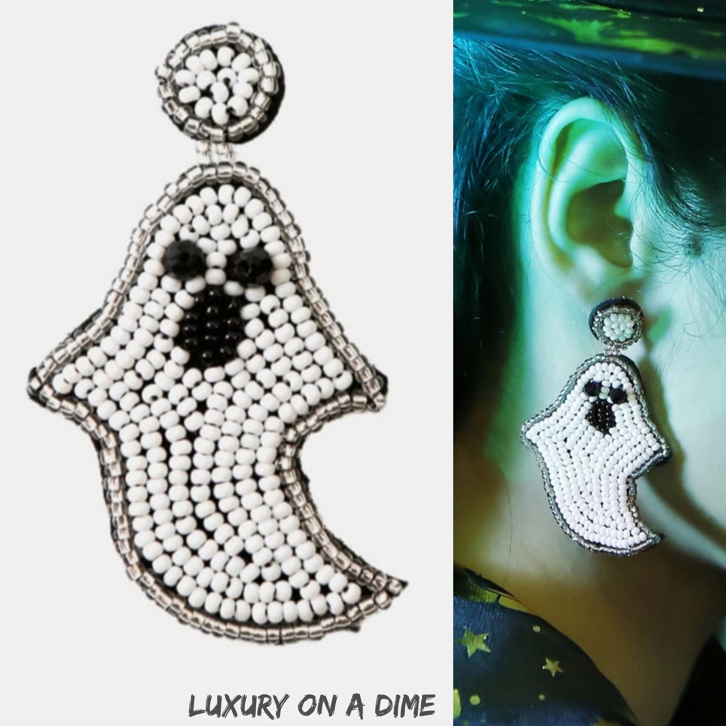 Spooky Ghost Beaded Dangle Earrings Halloween Jewelry