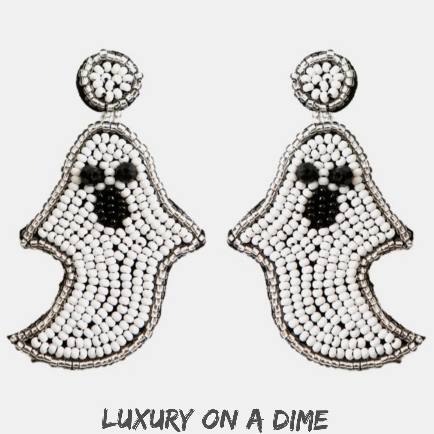 Spooky Ghost Beaded Dangle Earrings Halloween Jewelry