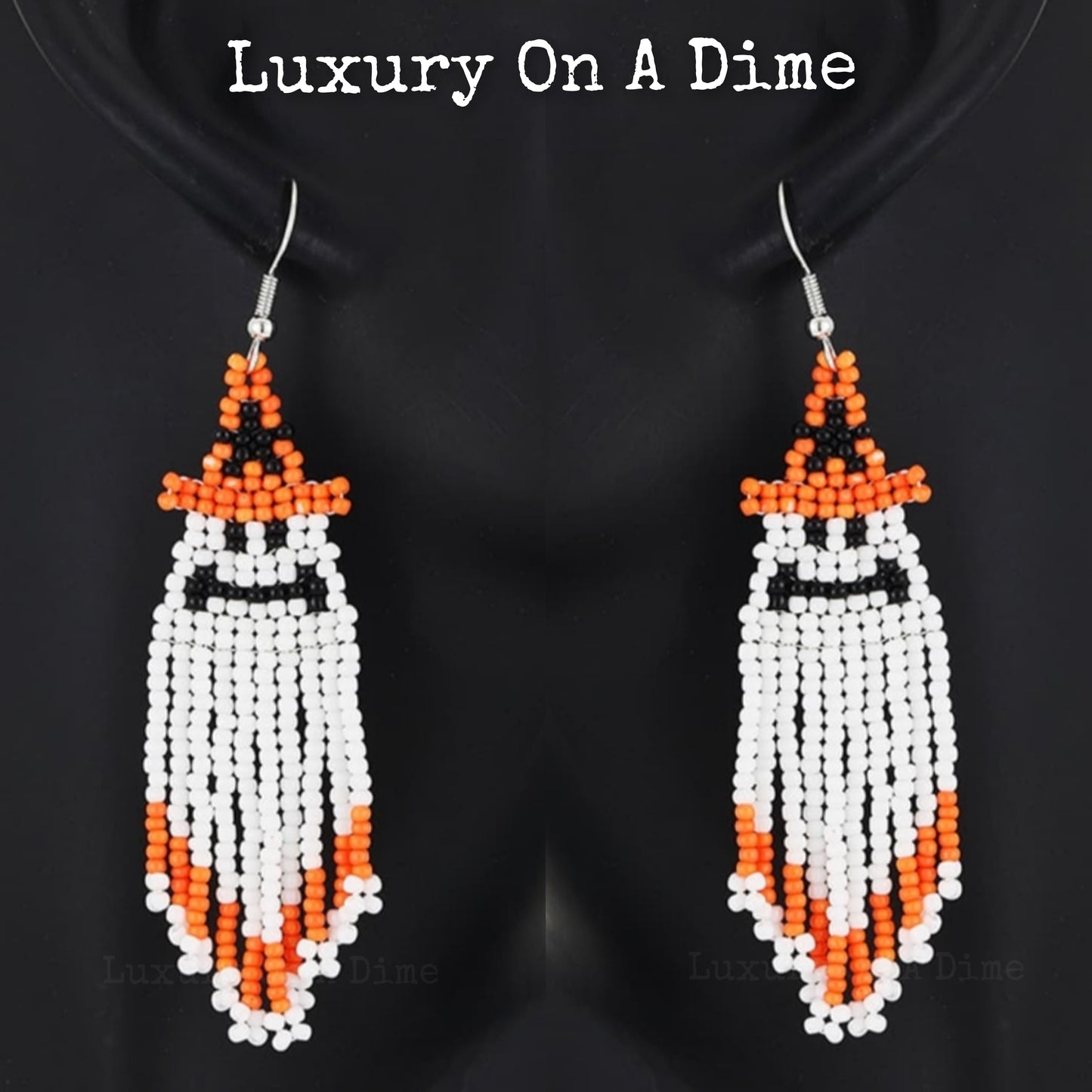 Spooky Fun Beaded Long Dangle Earrings Halloween Jewelry Pumpkin Ghost Spider Witch Skeleton