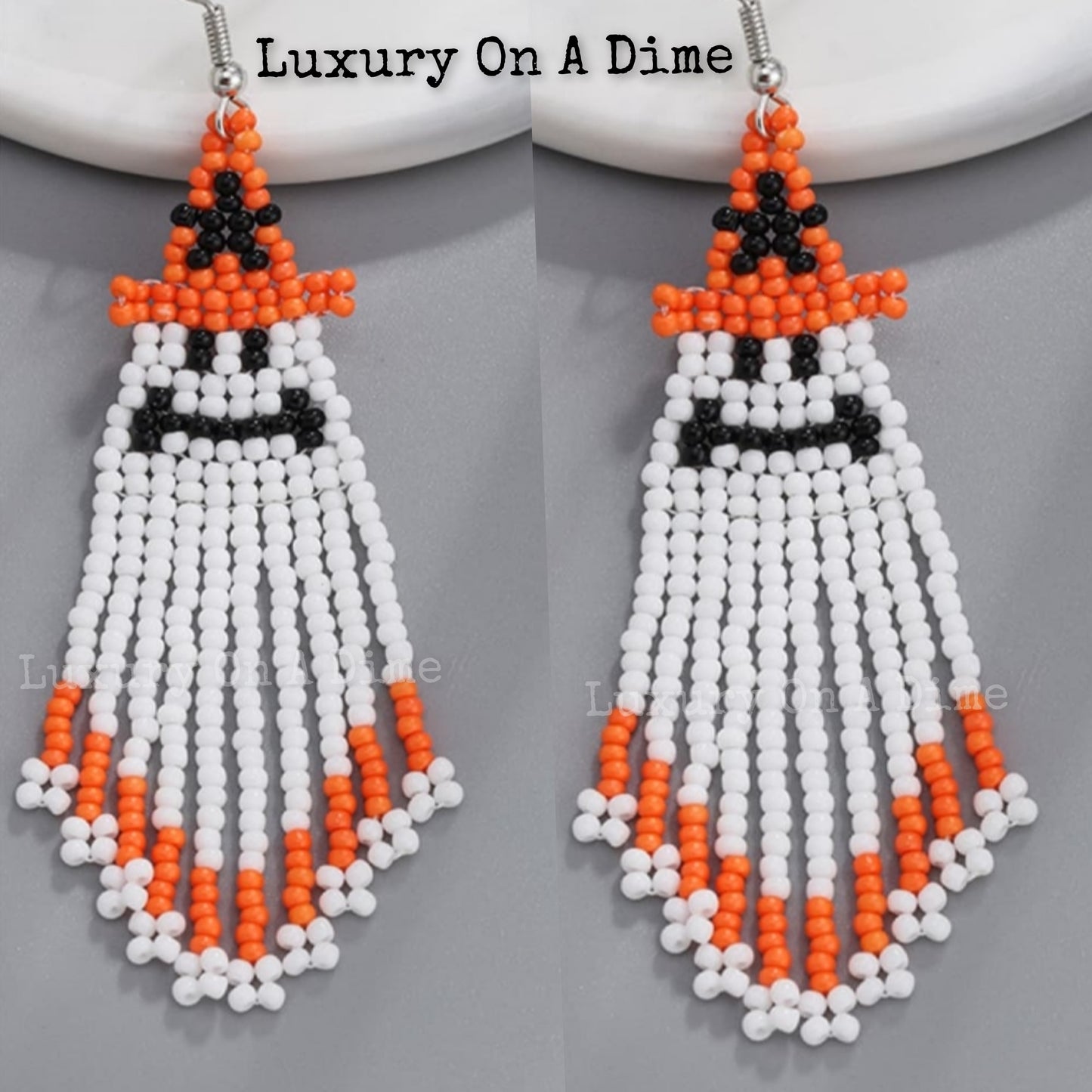 Spooky Fun Beaded Long Dangle Earrings Halloween Jewelry Pumpkin Ghost Spider Witch Skeleton