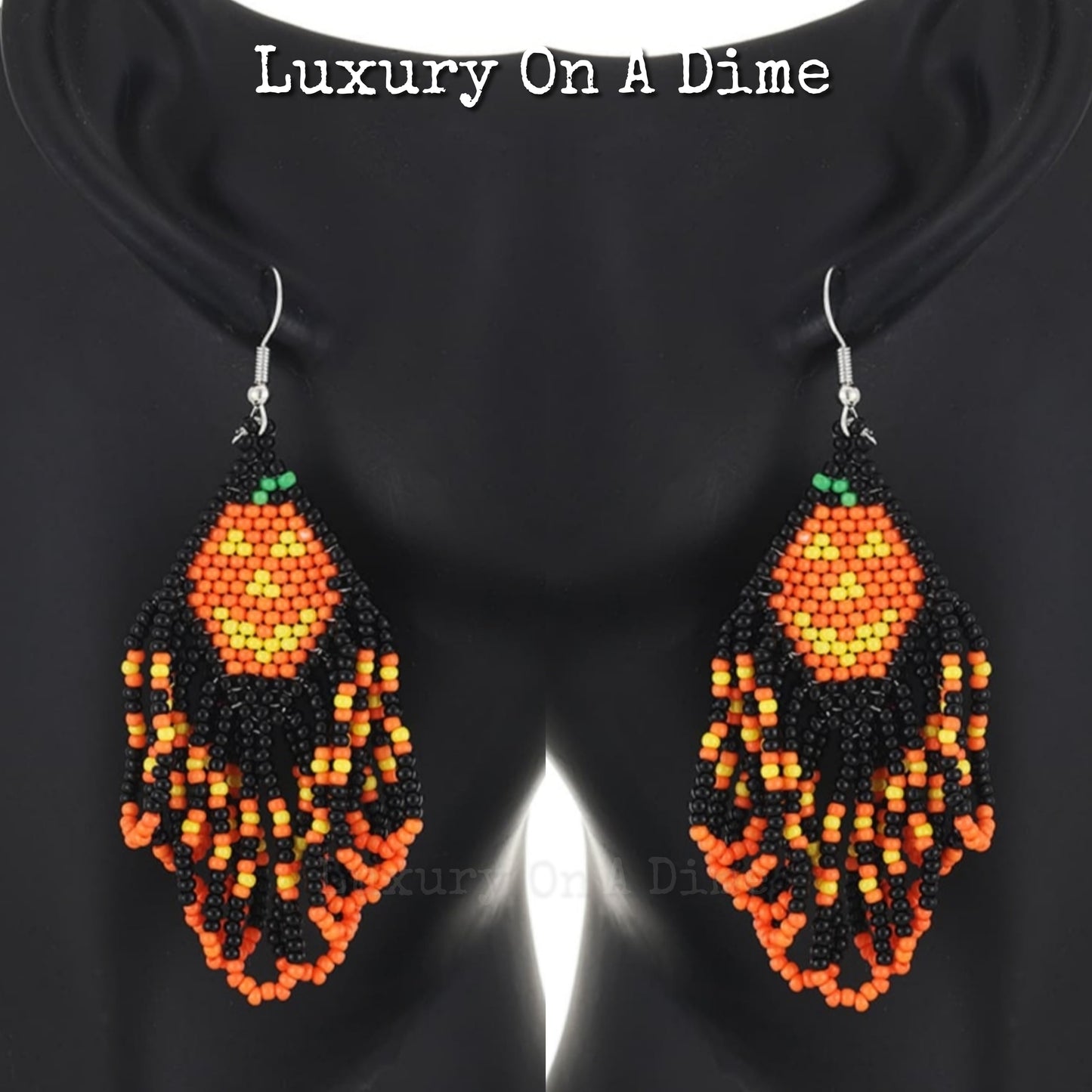 Spooky Fun Beaded Long Dangle Earrings Halloween Jewelry Pumpkin Ghost Spider Witch Skeleton
