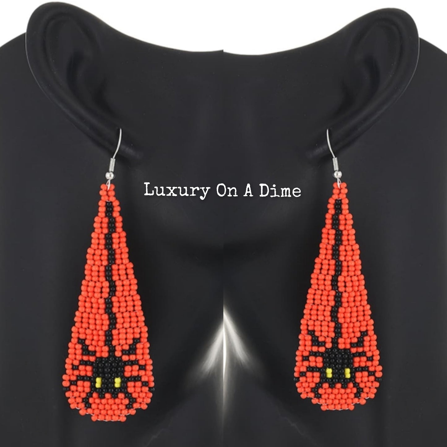 Spooky Fun Beaded Long Dangle Earrings Halloween Jewelry Pumpkin Ghost Spider Witch Skeleton