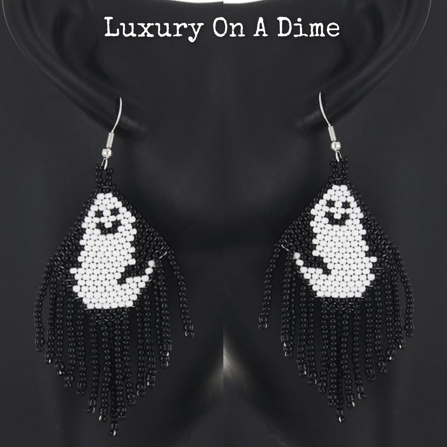 Spooky Fun Beaded Long Dangle Earrings Halloween Jewelry Pumpkin Ghost Spider Witch Skeleton