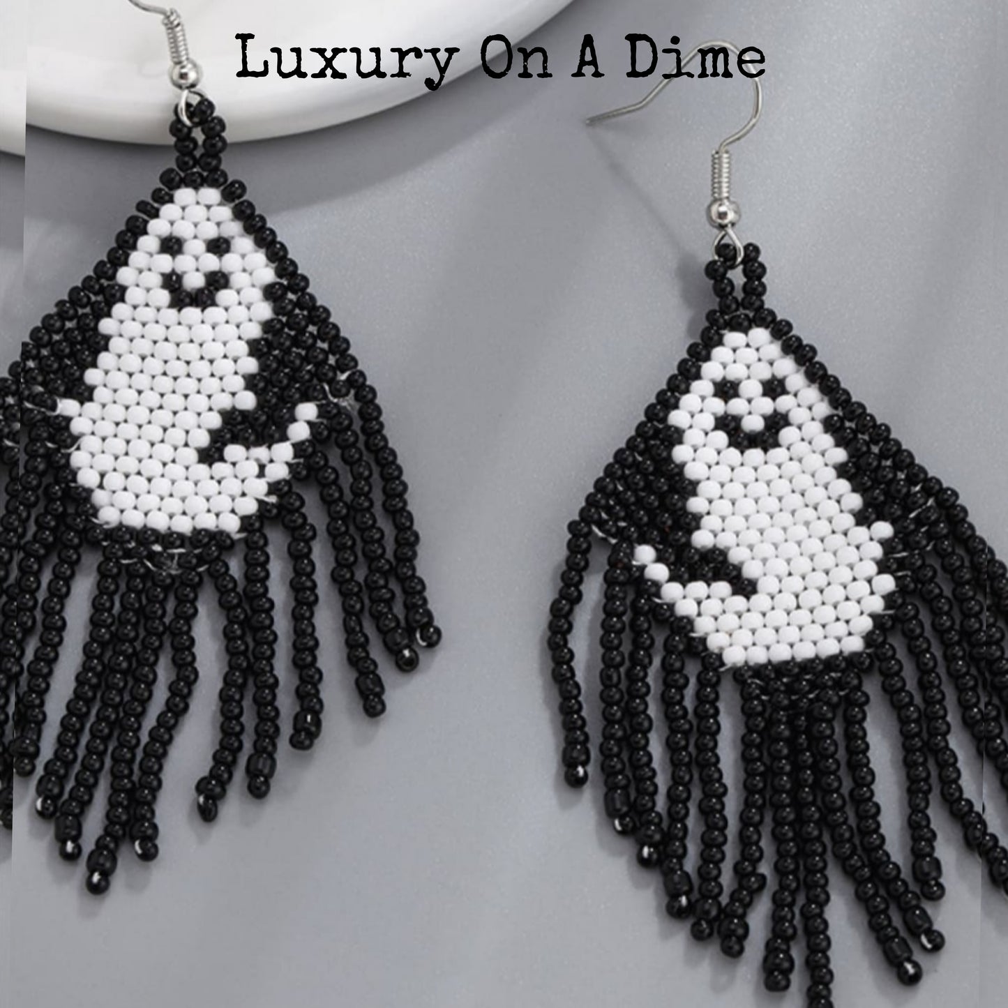 Spooky Fun Beaded Long Dangle Earrings Halloween Jewelry Pumpkin Ghost Spider Witch Skeleton